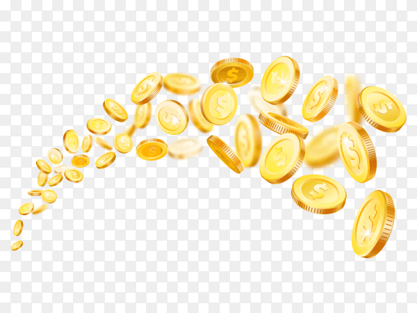 Golden coin raining isolated on transparent background PNG