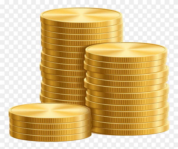Golden coins isolated on transparent background PNG