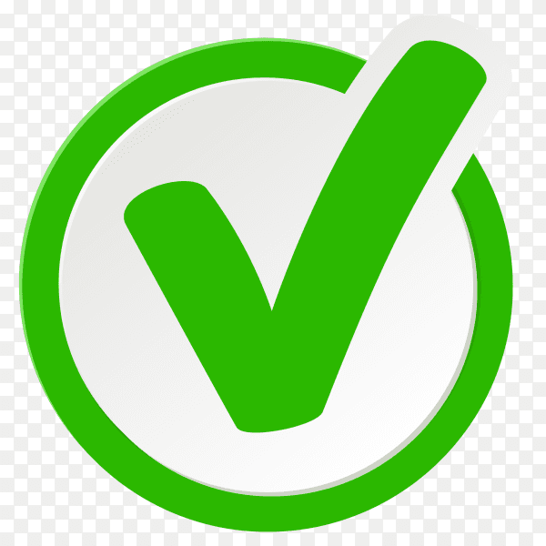Green Correct icon in circle on transparent background PNG