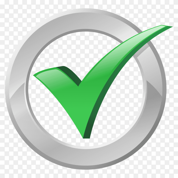 Green correct icon in gray circle on transparent background PNG
