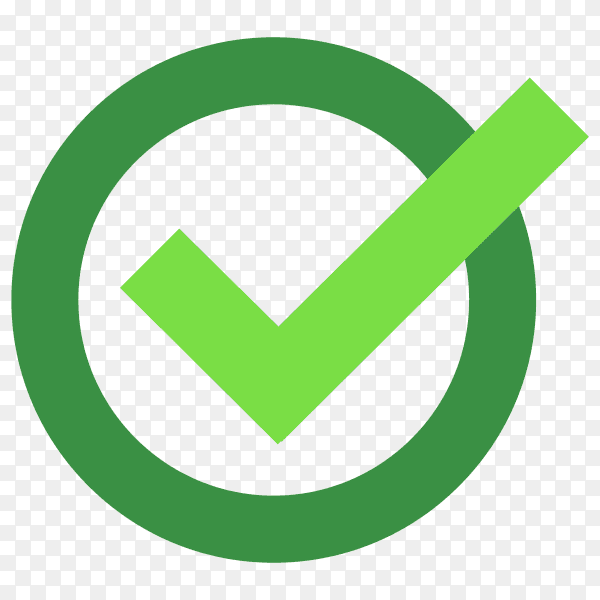 Green correct icon on transparent background PNG