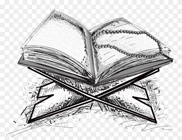 Hand drawn Holy book of koran with rosary illustration on transparent background PNG