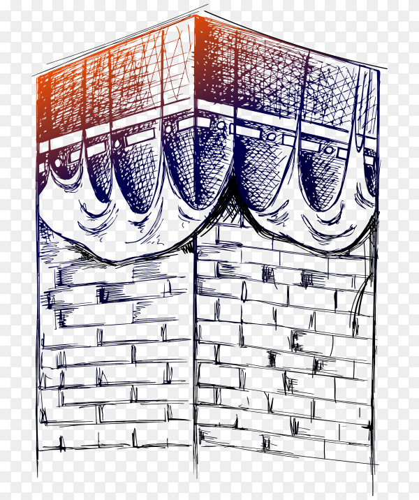 Hand drawn Islamic kaaba mosque isolated on transparent background PNG