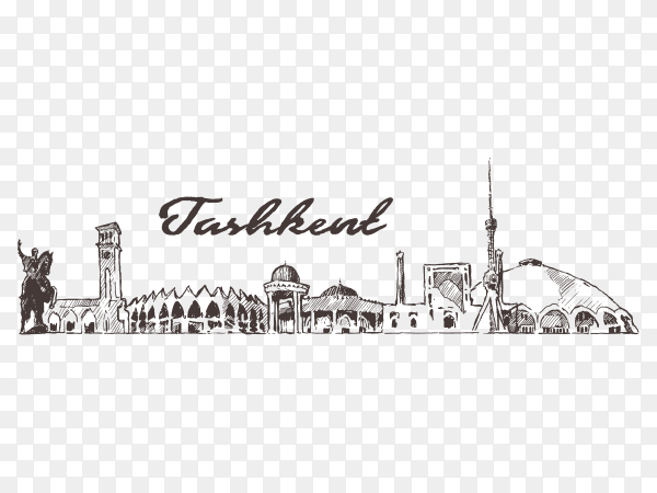 Hand drawn Tashkent skyline design on transparent background PNG