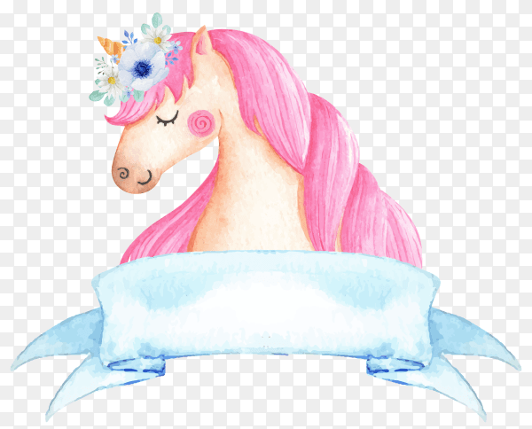 Hand drawn Unicorn with watercolor on transparent PNG
