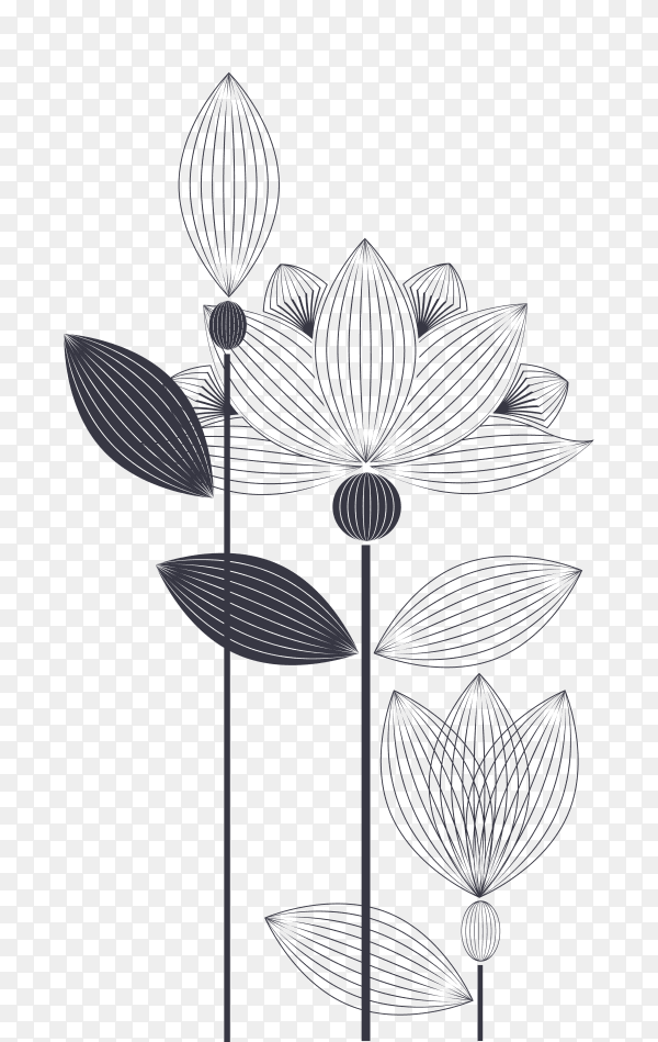 Hand drawn beautiful flowers premium vector PNG
