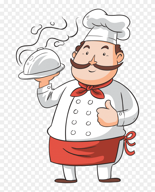 Hand drawn chef with tray on transparent background PNG