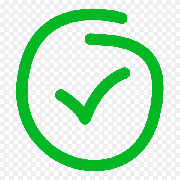 Hand drawn green correct icon on transparent background PNG