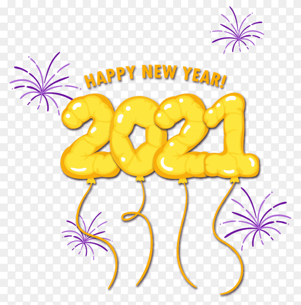 Hand drawn new 2021 year design on transparent background PNG