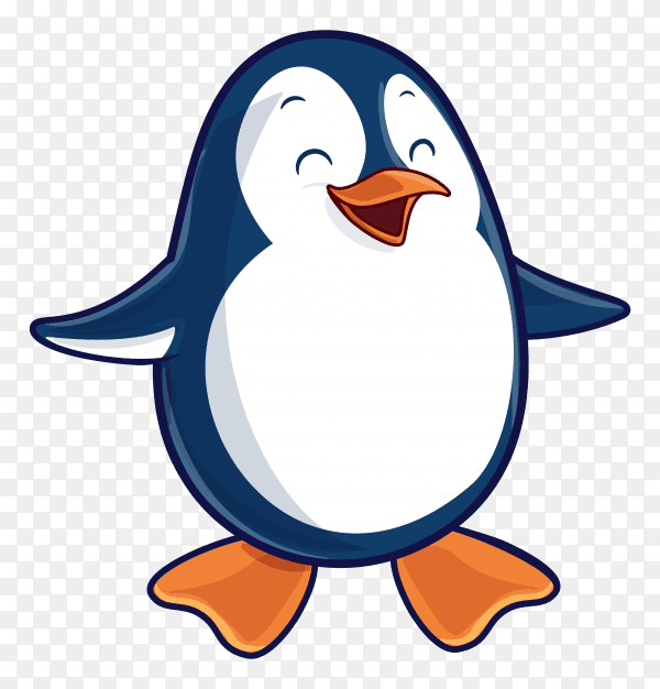 Happy cartoon penguin illustration on transparent background PNG