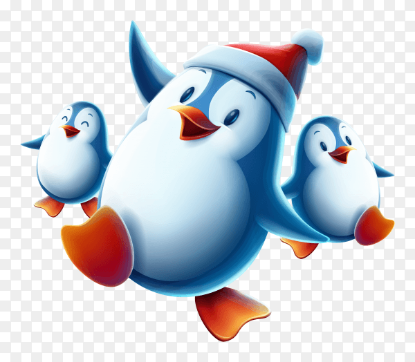 Happy cartoon penguin raising arms premium vector PNG