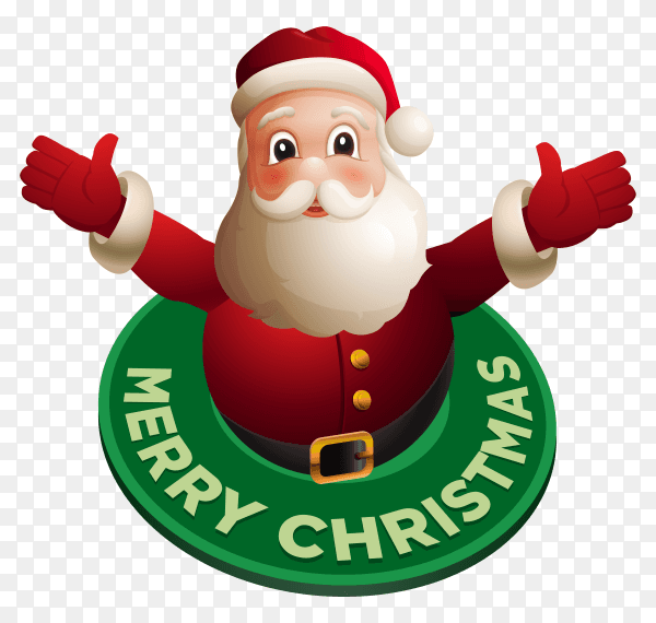 Happy christmas card with cartoon santa claus on transparent background PNG