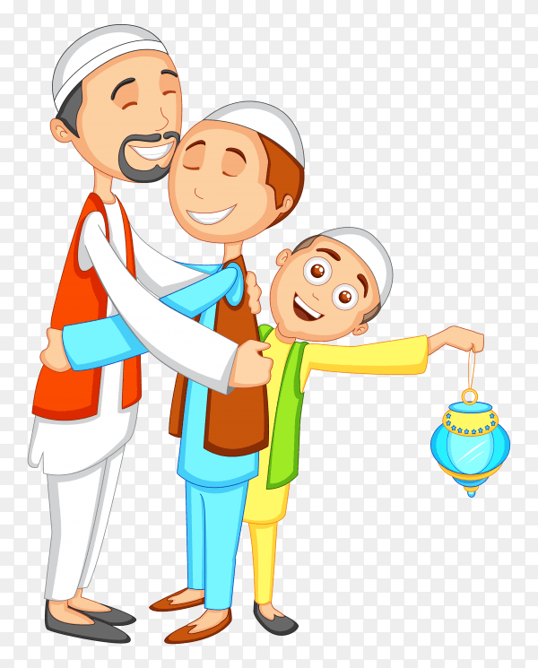Happy muslim family illustration on transparent background PNG