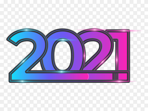 Happy new year 2021 with loading bar neon light color on transparent background PNG