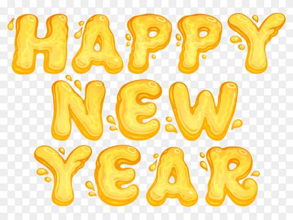 Happy new year lettering with yellow color premium vector PNG