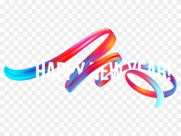 Happy new year with colorful brushstroke oil paint on transparent background PNG