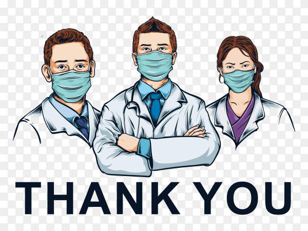 Health professional team using medical mask illustration on transparent background PNG