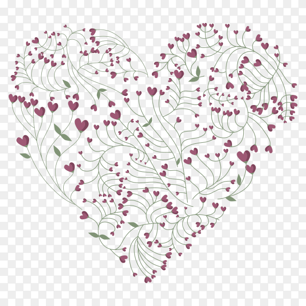 Heart made from flowers Illustration on transparent background PNG