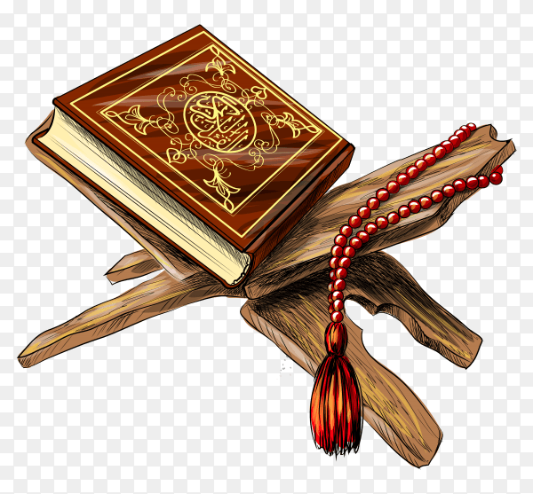 Holy book koran with rosary on transparent background PNG