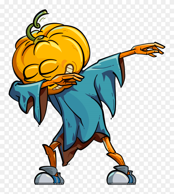 Illustration of a funny scarecrow doing the dab move on transparent background PNG