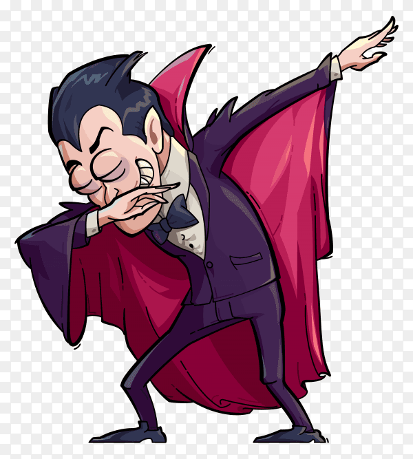 Illustration of a funny vampire doing the dab move on transparent PNG