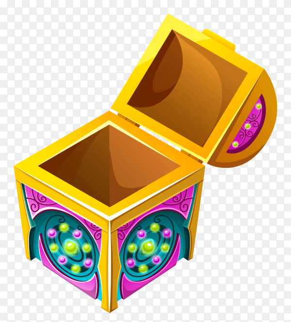 Isometric treasure chest opened on transparent background PNG