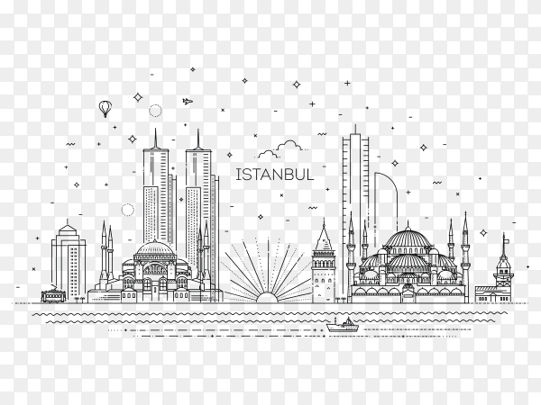 Istanbul Skyline Illustration on transparent background PNG