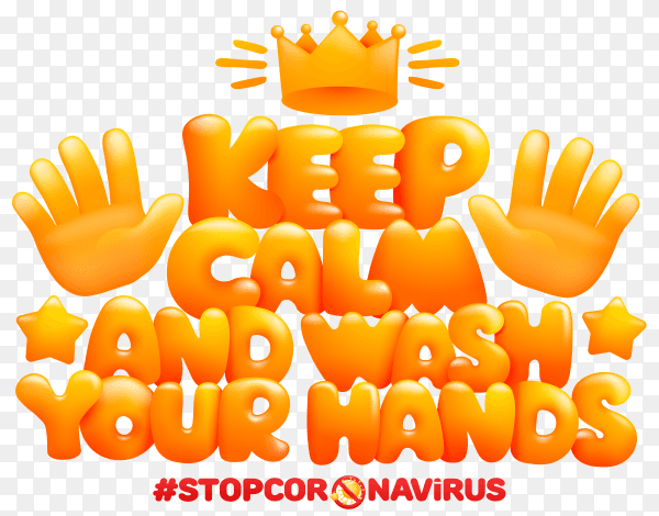 Keep calm and wash your hands text in cartoon style on transparent background PNG