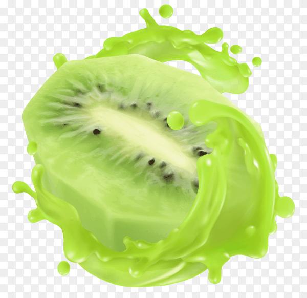 Kiwi and a green juice splash premium vector PNG