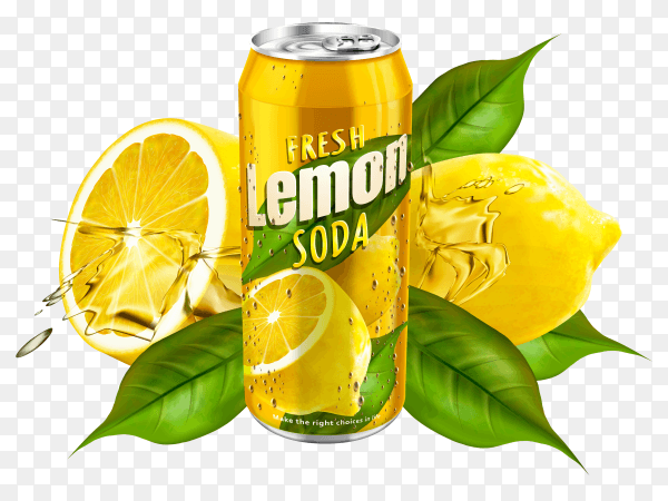 Lemon soda can on transparent background PNG