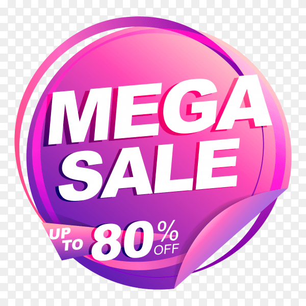 Mega sale banner with discount tag price on transparent background PNG