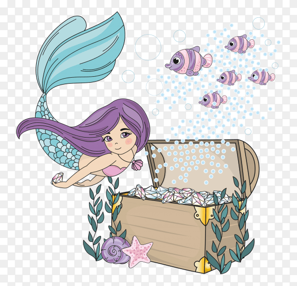 Mermaid diamond sea illustration on transparent background PNG