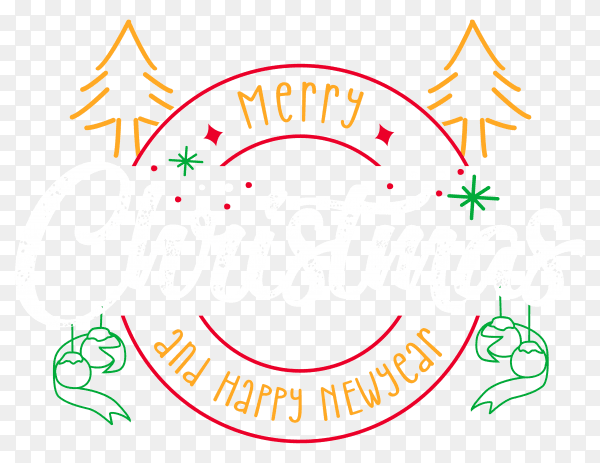 Merry christmas and happy new year banner design on transparent background PNG