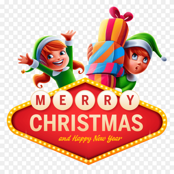 Merry christmas and happy new year banner on transparent PNG