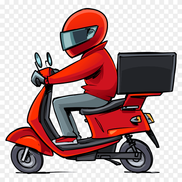 Modern delivery man on scooter on transparent background PNG