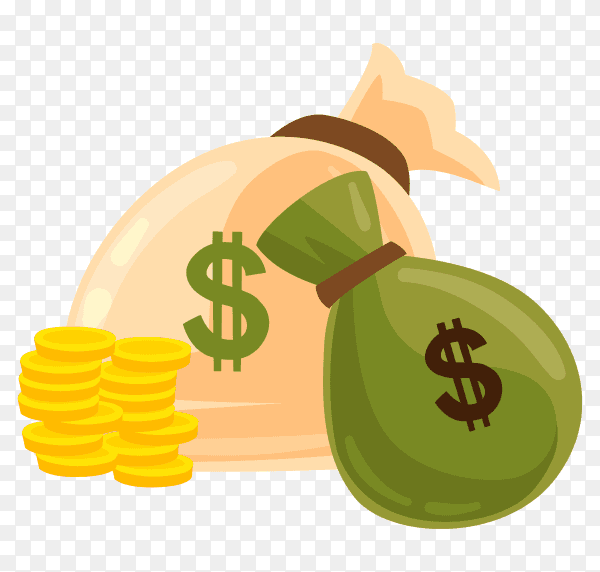 Money bags with coins on transparent background PNG