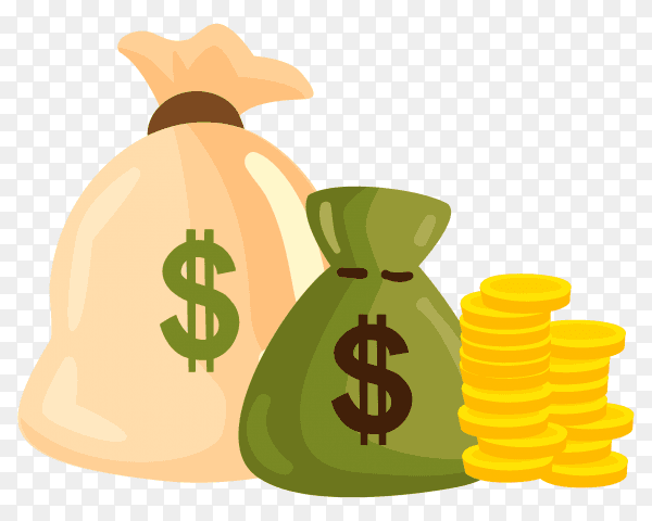 Money bags with coins premium vector PNG