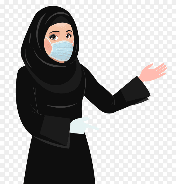 Muslim woman wearing face medical mask premium vector PNG