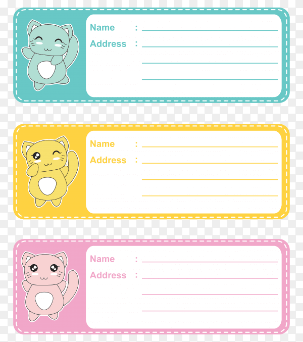Name tags for school children on transparent background PNG