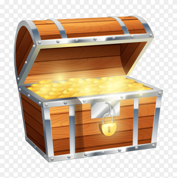 Old wooden chest with treasures realistic on transparent background PNG