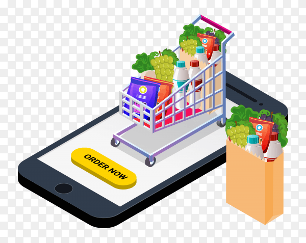 Online food order from app by smartphone Illustration on transparent background PNG