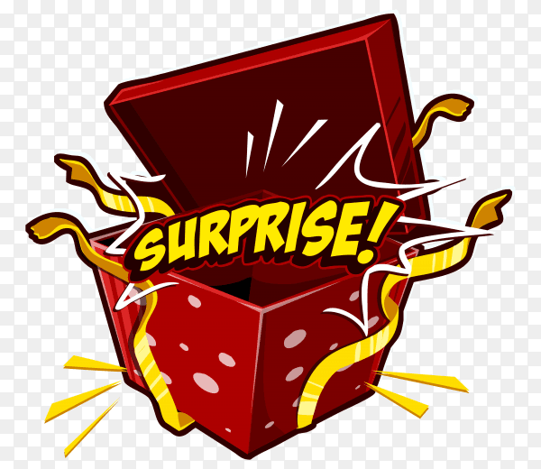 Open gift box or present with surprise word on transparent background PNG