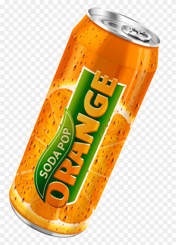 Orange soda can on transparent background PNG