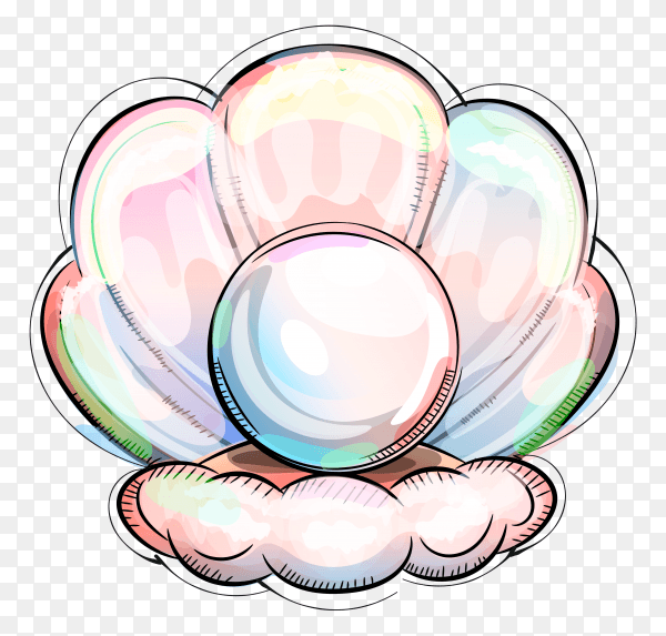 Pearl hand drawn oyster ocean floor on transparent PNG