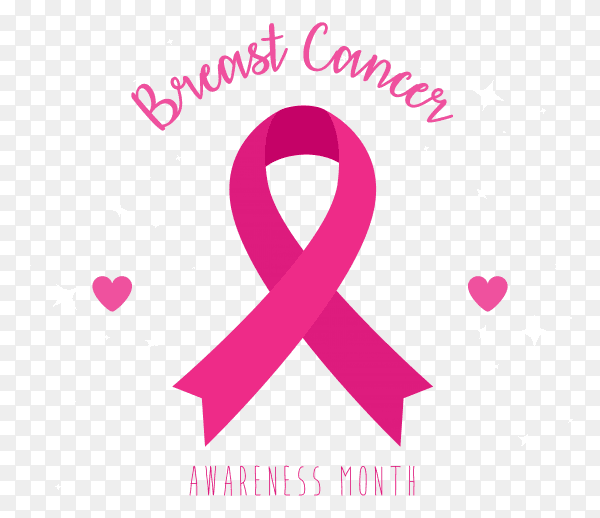 Pink ribbon with hearts of breast cancer awareness design on transparent background PNG