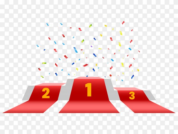Podium with red carpet and confetti on transparent background PNG