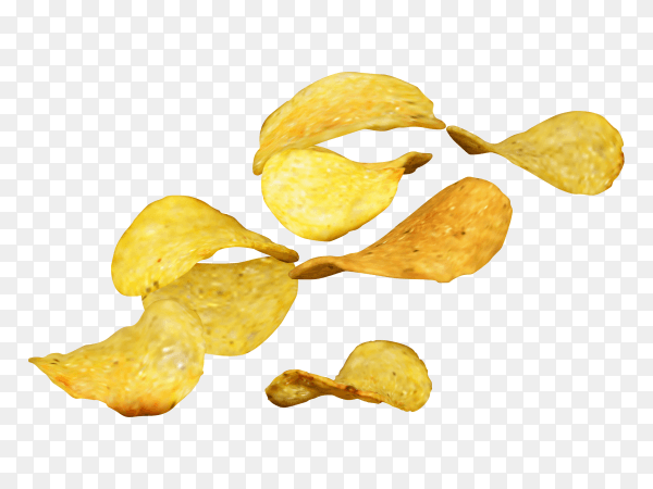 Potato chips falling on transparent background PNG