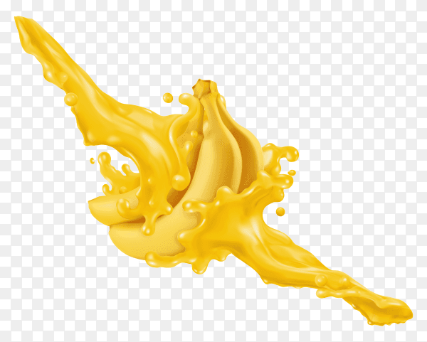 Realistic banana juice splash on transparent background PNG