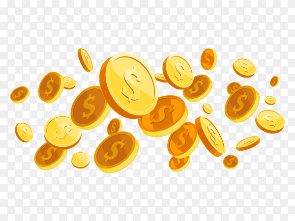 Realistic gold coins explosion on transparent background PNG