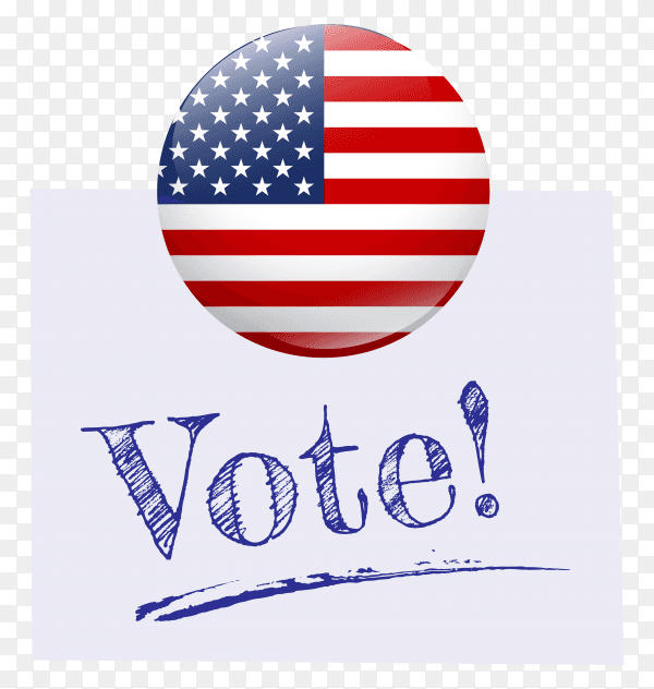 Realistic round magnet with usa national flag hold reminder vote on transparent background PNG